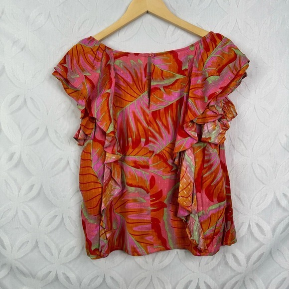 Cynthia Rowley‎ Tropical Floral Ruffle Rayon Blouse Size S NWT - Picture 9 of 13